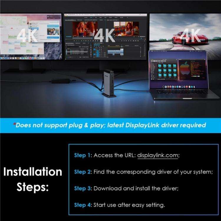 WAVLINK WL-UG69PD13Pro DisplayLink Docking Station 15 in 1 USB-C Hub for MacBook Laptop(US Plug)