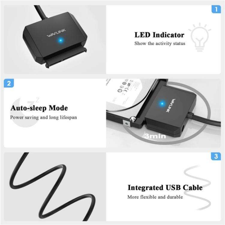 WAVLINK WL-ST345A 5Gbps Data Transfer Converter USB 3.0 to SATA III Hard Drive Adapter