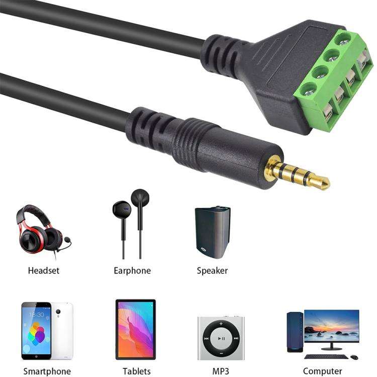 JUNSUNMAY 3.5mm Male to 4 Pin Stereo Audio Terminal Block Balum Connection Cable, Length: 30cm