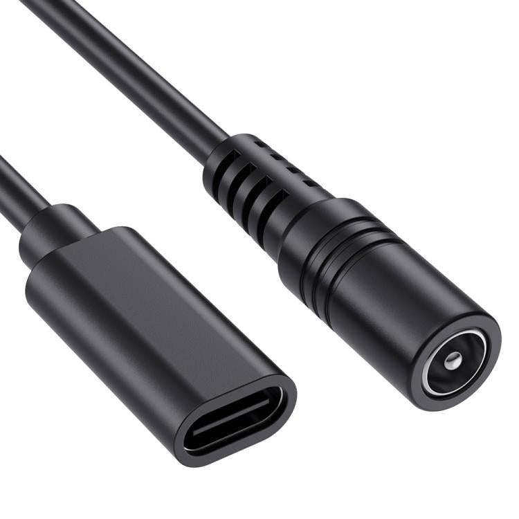 JUNSUNMAY 5V 3A DC 5.5mm x 2.1mm Female to Type-C Female Power Extension Charge Cord, Length:25cm
