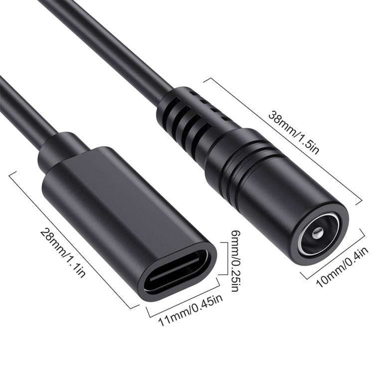 JUNSUNMAY 5V 3A DC 5.5mm x 2.1mm Female to Type-C Female Power Extension Charge Cord, Length:25cm