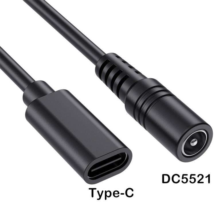 JUNSUNMAY 5V 3A DC 5.5mm x 2.1mm Female to Type-C Female Power Extension Charge Cord, Length:25cm