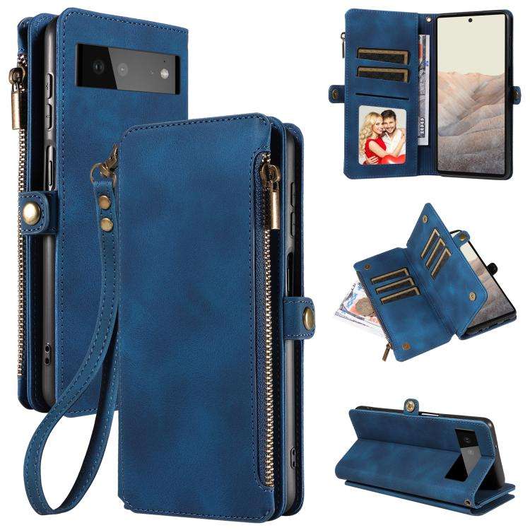 For Google Pixel 6 Fantasy Multifunctional Zipper Wallet Leather Phone Case(Blue)