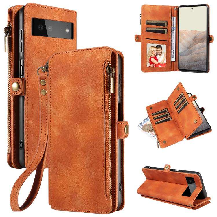 For Google Pixel 6 Fantasy Multifunctional Zipper Wallet Leather Phone Case(Orange)