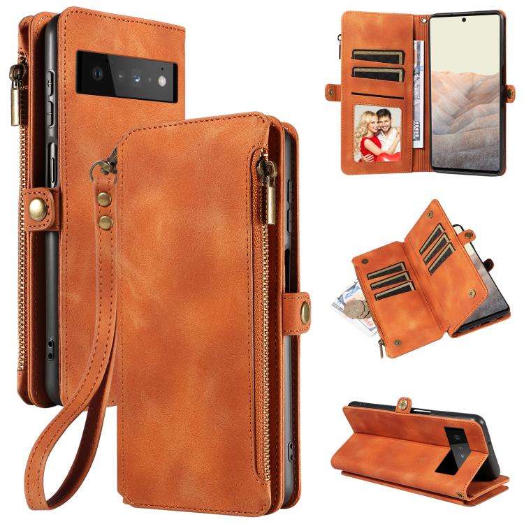For Google Pixel 6 Pro Fantasy Multifunctional Zipper Wallet Leather Phone Case(Orange)