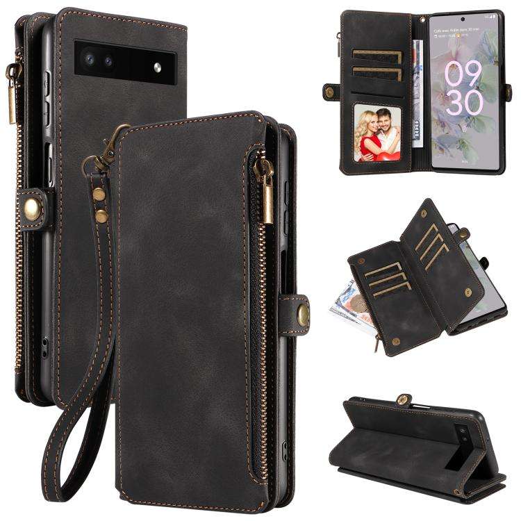 For Google Pixel 6a Fantasy Multifunctional Zipper Wallet Leather Phone Case(Black)