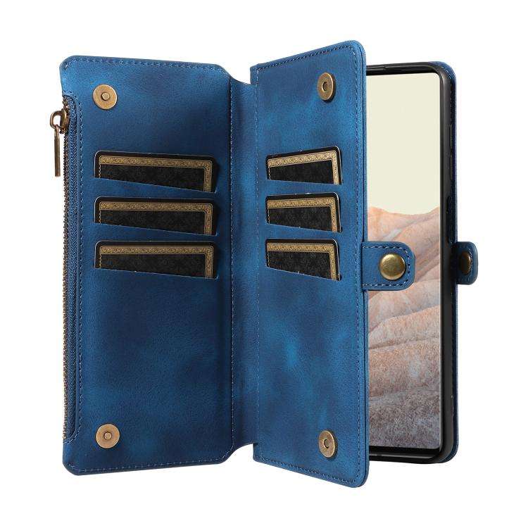 For Google Pixel 6a Fantasy Multifunctional Zipper Wallet Leather Phone Case(Blue)