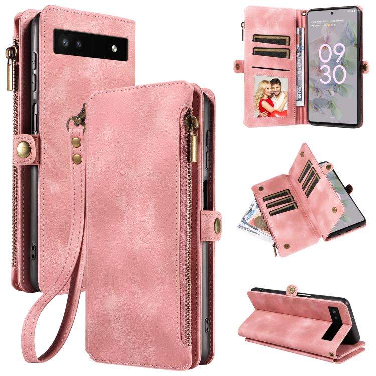 For Google Pixel 6a Fantasy Multifunctional Zipper Wallet Leather Phone Case(Pink)