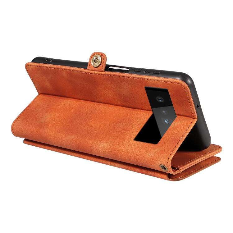 For Google Pixel 6a Fantasy Multifunctional Zipper Wallet Leather Phone Case(Orange)