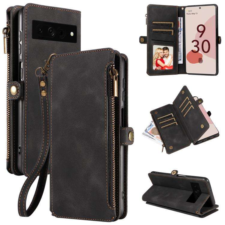 For Google Pixel 7 Pro Fantasy Multifunctional Zipper Wallet Leather Phone Case(Black)