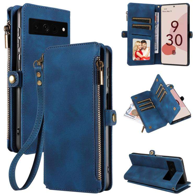 For Google Pixel 7 Pro Fantasy Multifunctional Zipper Wallet Leather Phone Case(Blue)