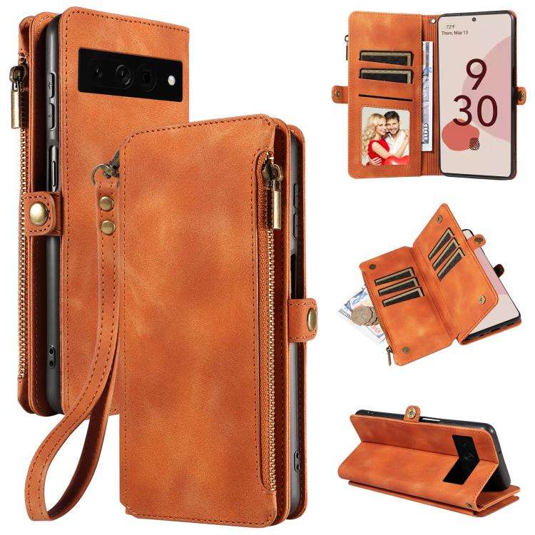 For Google Pixel 7 Pro Fantasy Multifunctional Zipper Wallet Leather Phone Case(Orange)