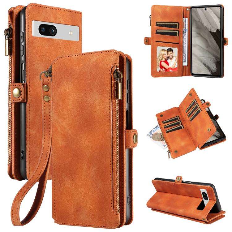 For Google Pixel 7a Fantasy Multifunctional Zipper Wallet Leather Phone Case(Orange)