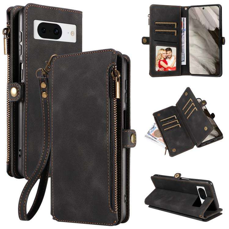 For Google Pixel 8 Fantasy Multifunctional Zipper Wallet Leather Phone Case(Black)