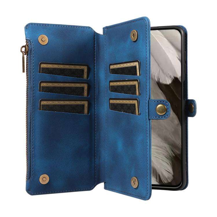 For Google Pixel 8 Fantasy Multifunctional Zipper Wallet Leather Phone Case(Blue)