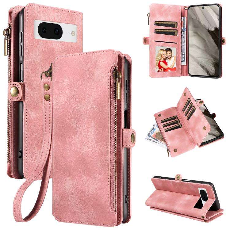 For Google Pixel 8 Fantasy Multifunctional Zipper Wallet Leather Phone Case(Pink)