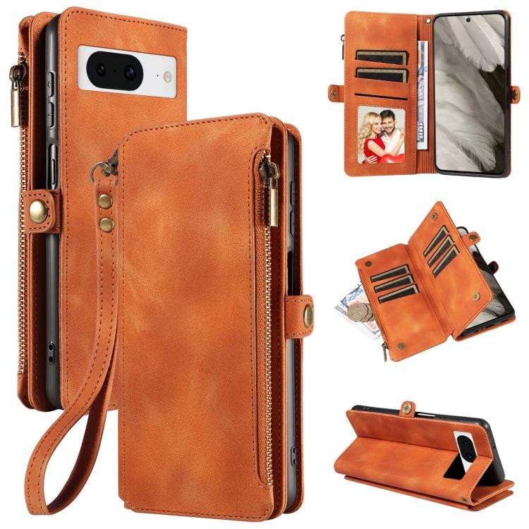 For Google Pixel 8 Fantasy Multifunctional Zipper Wallet Leather Phone Case(Orange)