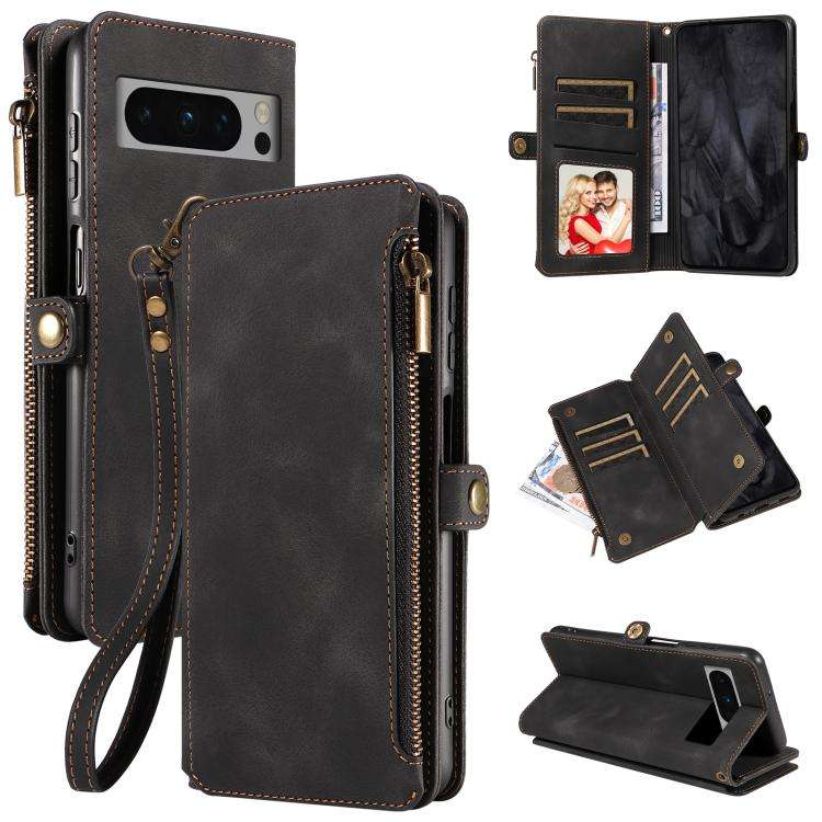 For Google Pixel 8 Pro Fantasy Multifunctional Zipper Wallet Leather Phone Case(Black)