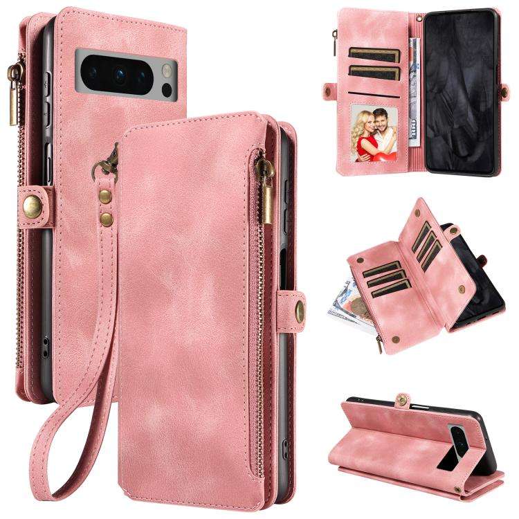 For Google Pixel 8 Pro Fantasy Multifunctional Zipper Wallet Leather Phone Case(Pink)