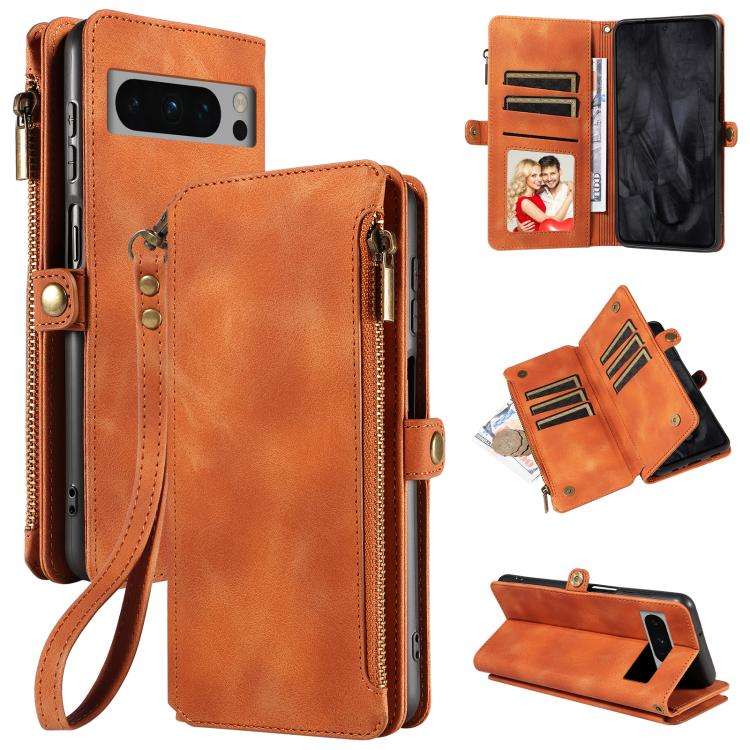 For Google Pixel 8 Pro Fantasy Multifunctional Zipper Wallet Leather Phone Case(Orange)
