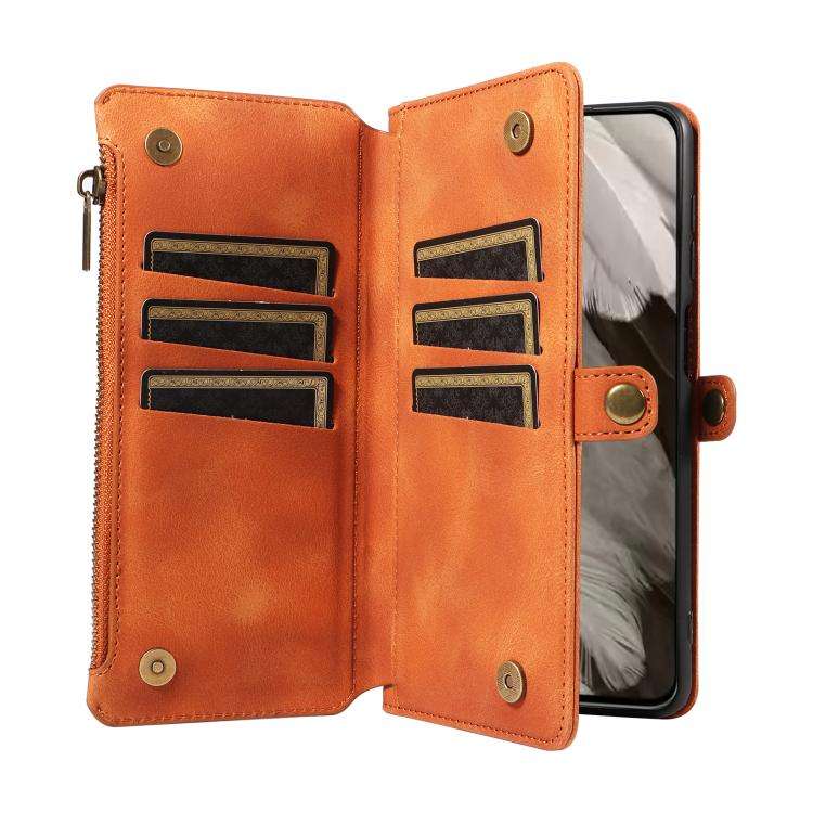 For Google Pixel 8 Pro Fantasy Multifunctional Zipper Wallet Leather Phone Case(Orange)