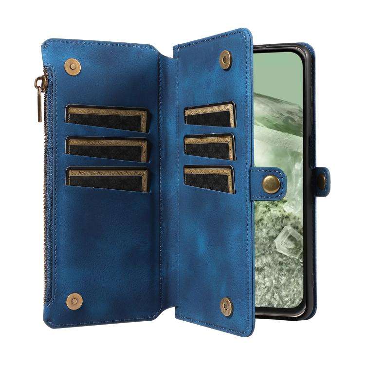 For Google Pixel 8a Fantasy Multifunctional Zipper Wallet Leather Phone Case(Blue)