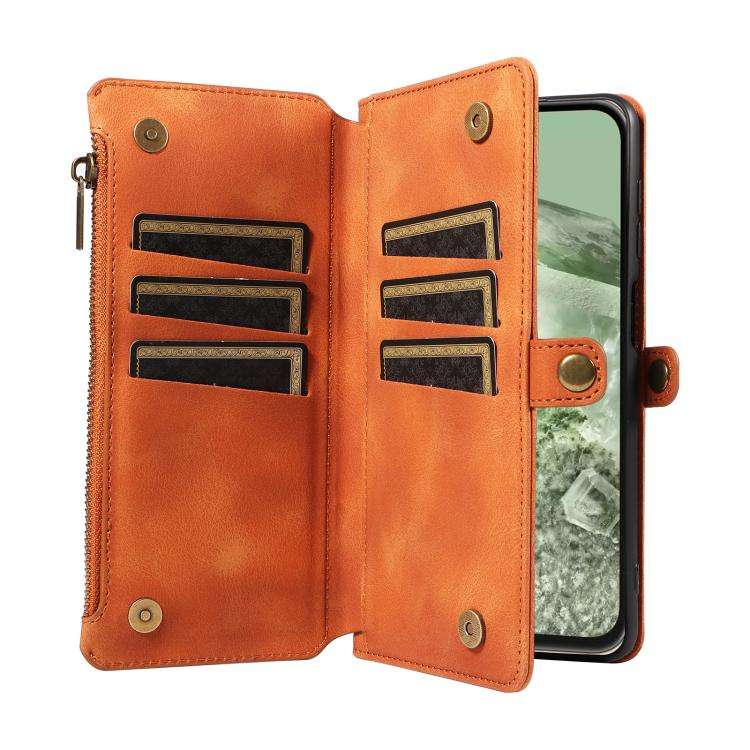 For Google Pixel 8a Fantasy Multifunctional Zipper Wallet Leather Phone Case(Orange)