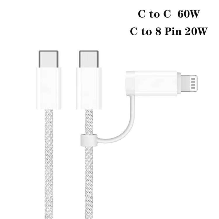 P65 75W Dual Port USB-C / Type-C Car Charger with Type-C to Type-C / 8 Pin Data Cable(White)