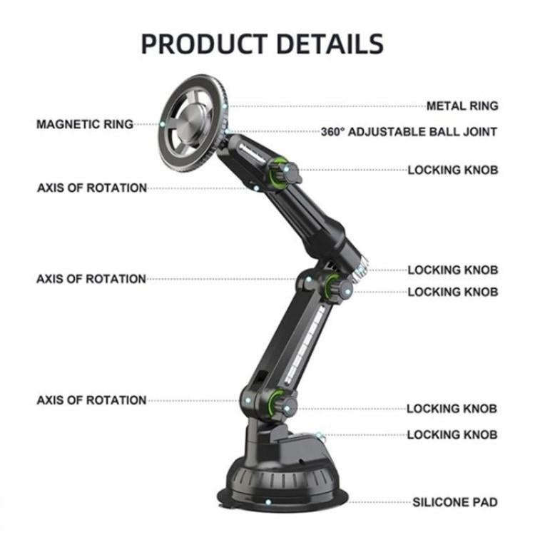 XWJ-JX04 Dashboard Windshield Magnetic Car Mount Suction Cup Base Long Arm Holder(Single Hole)