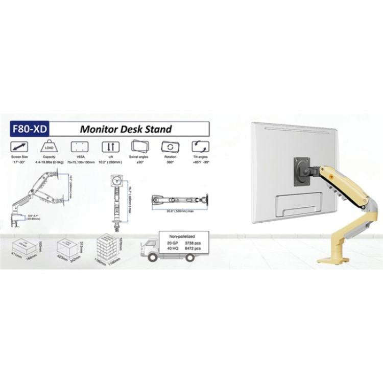 NORTH BAYOU F80 Adjustable Height Monitor Arm 17-30 Inch Displays Desk Mount Stand(Lake Blue)