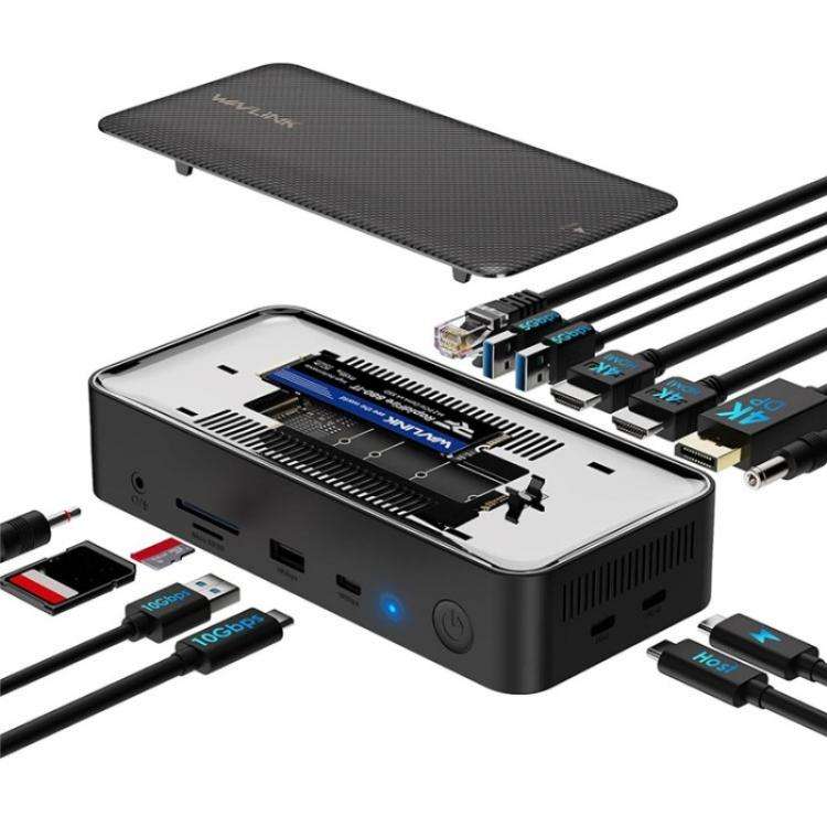 WAVLINK UMD23M For Laptop Tablet 13 in 1 USB-C Hub 10Gbps M.2 Pcie / SATA SSD Enclosure(US Plug)