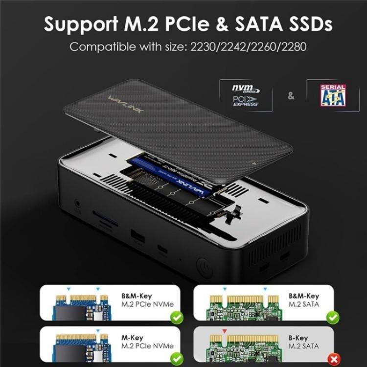 WAVLINK UMD23M For Laptop Tablet 13 in 1 USB-C Hub 10Gbps M.2 Pcie / SATA SSD Enclosure(US Plug)