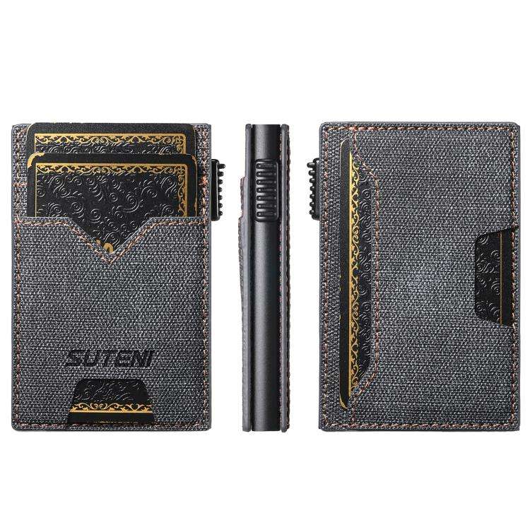 The Suteni denim double-sided card slot button automatically ejects the card box(Black)