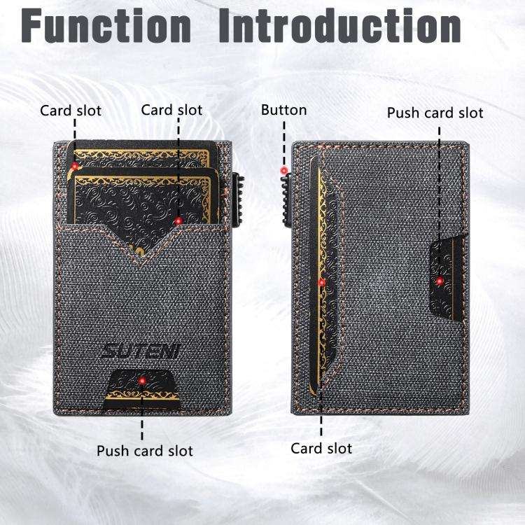 The Suteni denim double-sided card slot button automatically ejects the card box(Black)