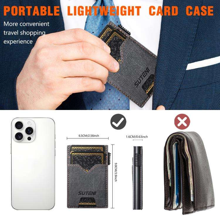 The Suteni denim double-sided card slot button automatically ejects the card box(Black)