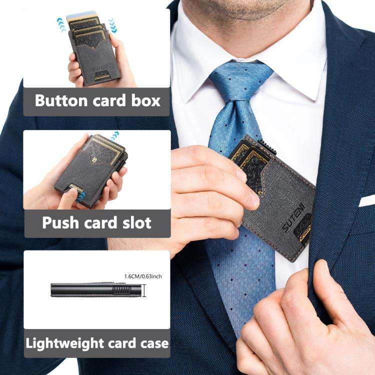 The Suteni denim double-sided card slot button automatically ejects the card box(Black)