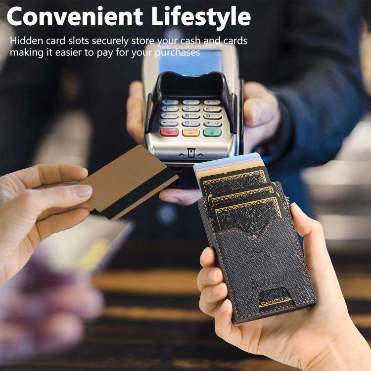 The Suteni denim double-sided card slot button automatically ejects the card box(Black)
