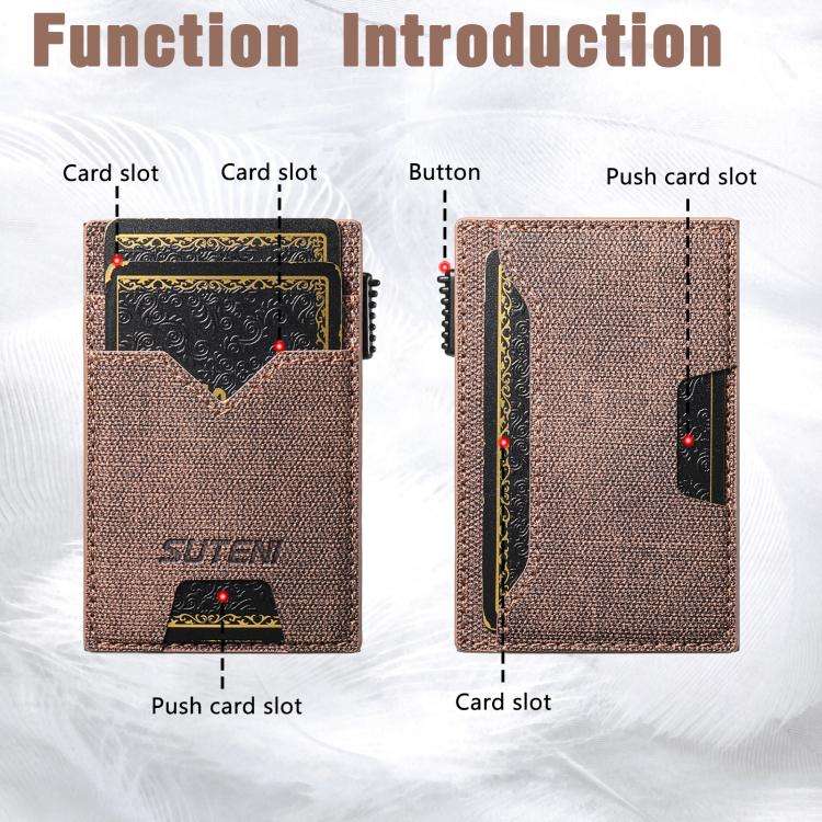 The Suteni denim double-sided card slot button automatically ejects the card box(Brown)