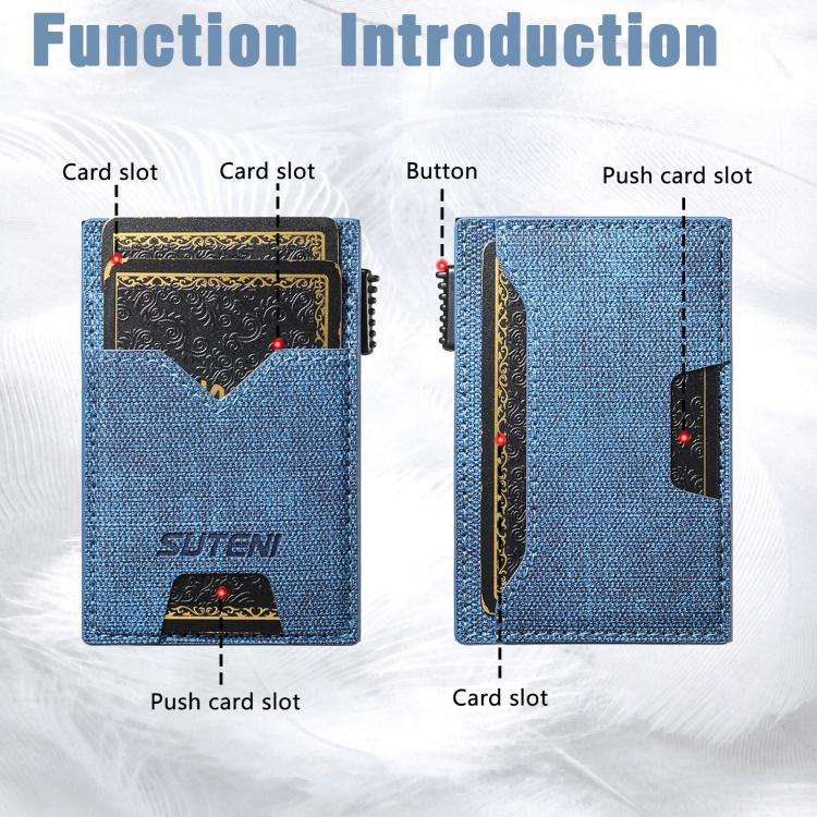 The Suteni denim double-sided card slot button automatically ejects the card box(Blue)