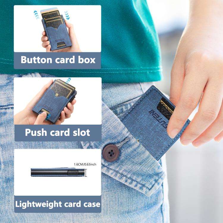The Suteni denim double-sided card slot button automatically ejects the card box(Blue)