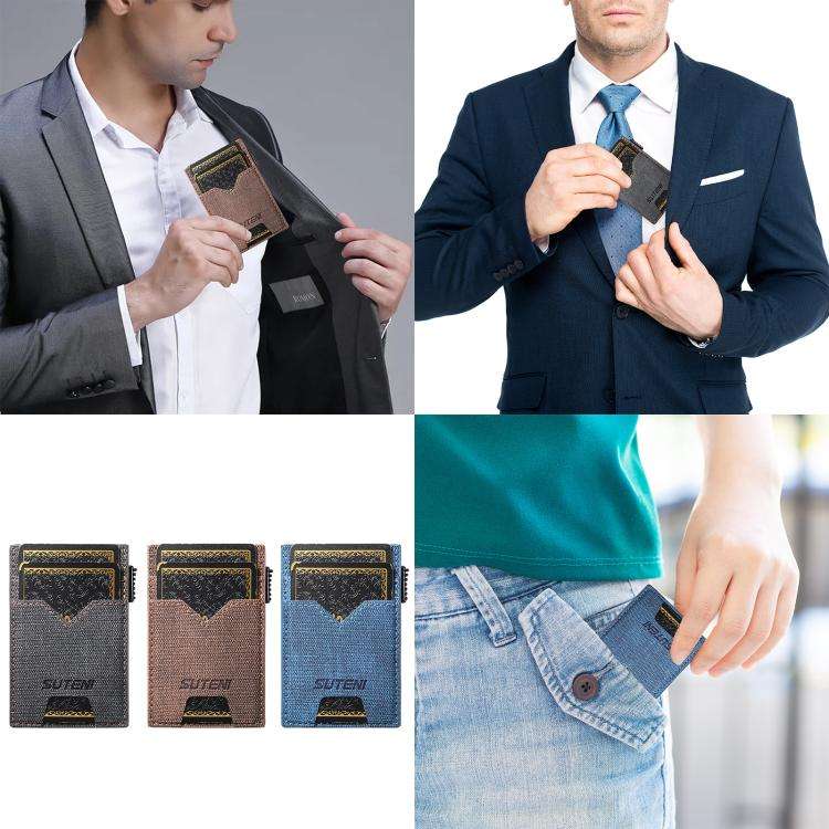 The Suteni denim double-sided card slot button automatically ejects the card box(Black)
