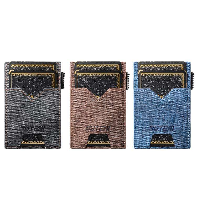 The Suteni denim double-sided card slot button automatically ejects the card box(Black)