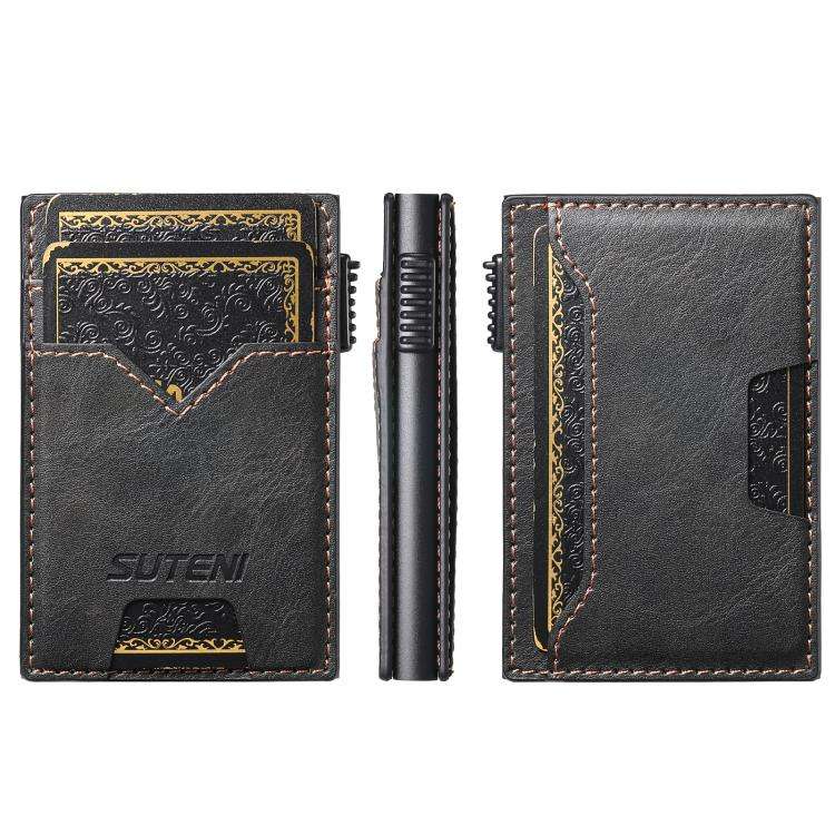The Suteni denim double-sided card slot button automatically ejects the card box(Black)