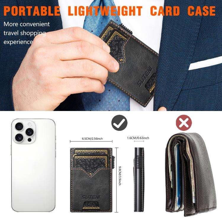 The Suteni denim double-sided card slot button automatically ejects the card box(Black)