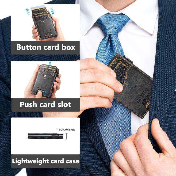 The Suteni denim double-sided card slot button automatically ejects the card box(Black)