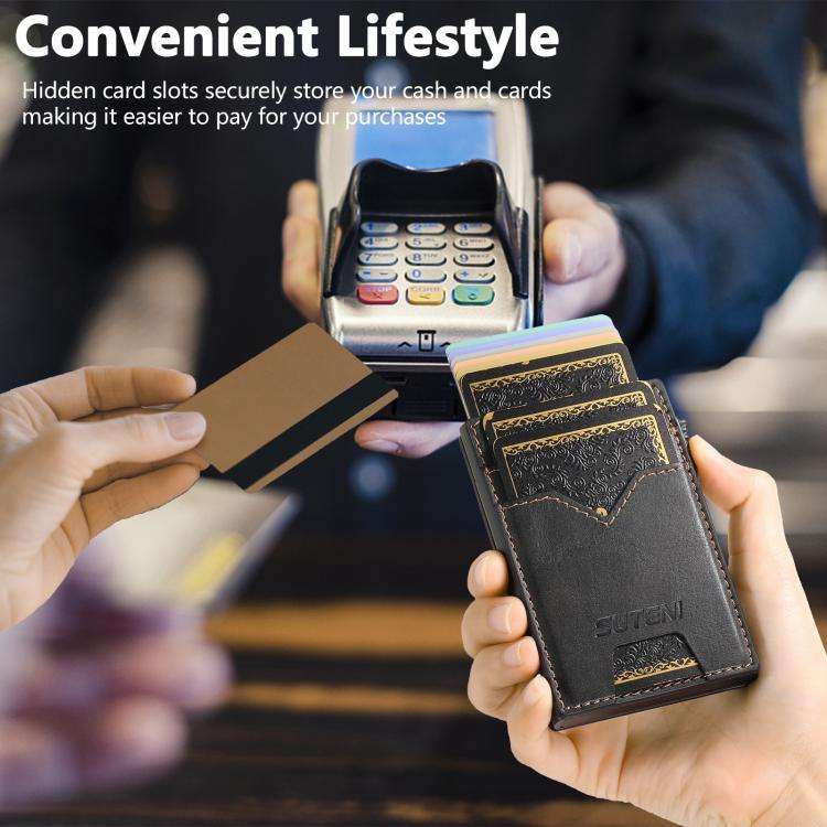 The Suteni denim double-sided card slot button automatically ejects the card box(Black)