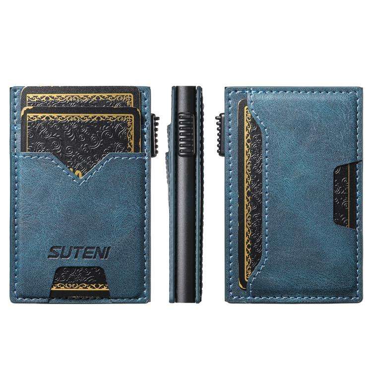 The Suteni denim double-sided card slot button automatically ejects the card box(Blue)
