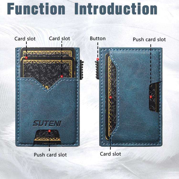 The Suteni denim double-sided card slot button automatically ejects the card box(Blue)