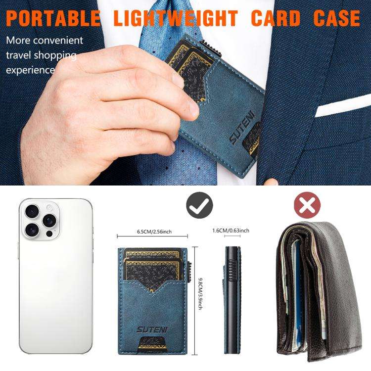 The Suteni denim double-sided card slot button automatically ejects the card box(Blue)