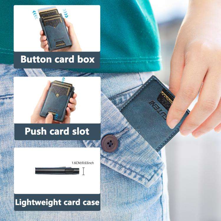 The Suteni denim double-sided card slot button automatically ejects the card box(Blue)
